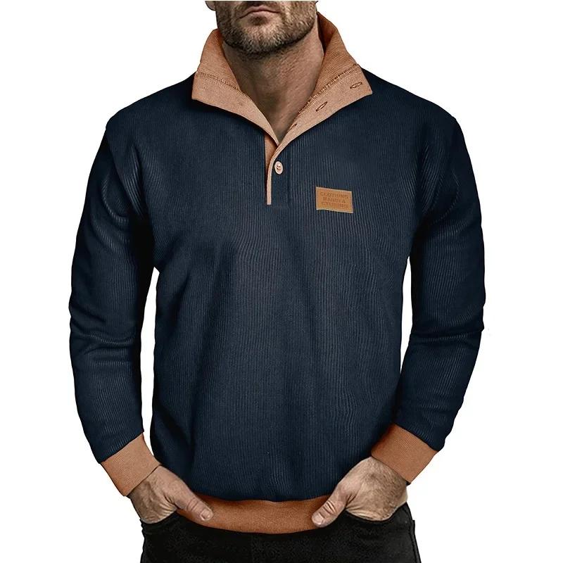 Autumn Winter Men's Casual Hoodie Long Sleeve Corduroy Fleece Stand Collar Loose Warm Sweatshirts Men