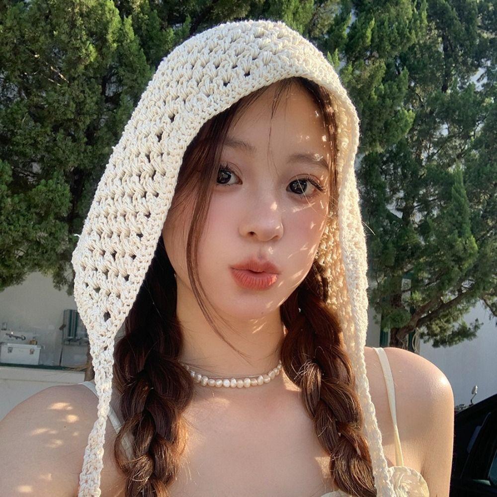 Lace-up Triangular Towel Hollow Beanie Hat Fashion Crochet Hat