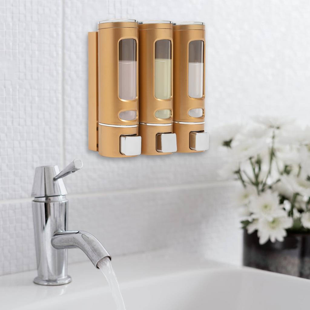Wall Mount 3-in-1 Shower Dispenser, 400ml Refillable Liquid Soap Dispenser, 3 Chamber Shampoo Conditioner Body Wash Organizer