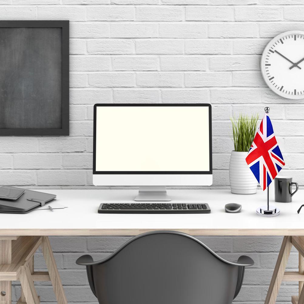 United Kingdom Flag Polyester UK British Desk Flag Small Mini UK Table Flags with Stand Base Home Office Festival