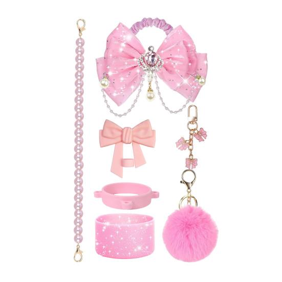 1 Set Tassenmanschette Funkelnde Strasssteine Imitierte Perlen Schleifen-Dekor Tassenzubehör mit Silikon-Bodenprotektor