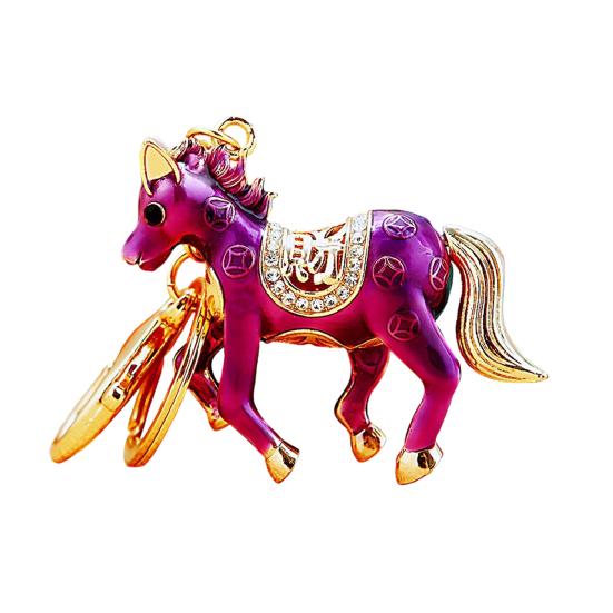 Keychain Pendant Double-Sided Rhinestone Chinese Zodiac Fortune-Attracting Horse Key Chain Metal Handbag Charm