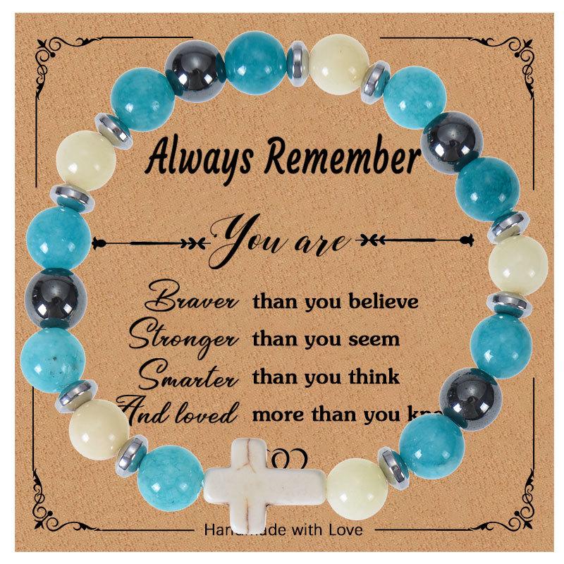 

Pink Zebra Stone Inspirational Cross Bracelet - European & American Style