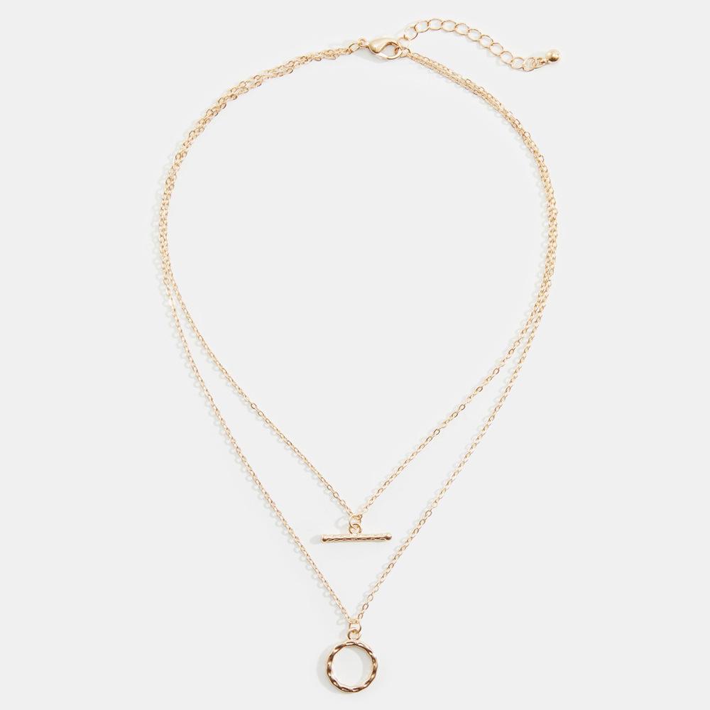 Double Layer Geometric Metal Necklace with OT Buckle - High-End Fashion Accessory