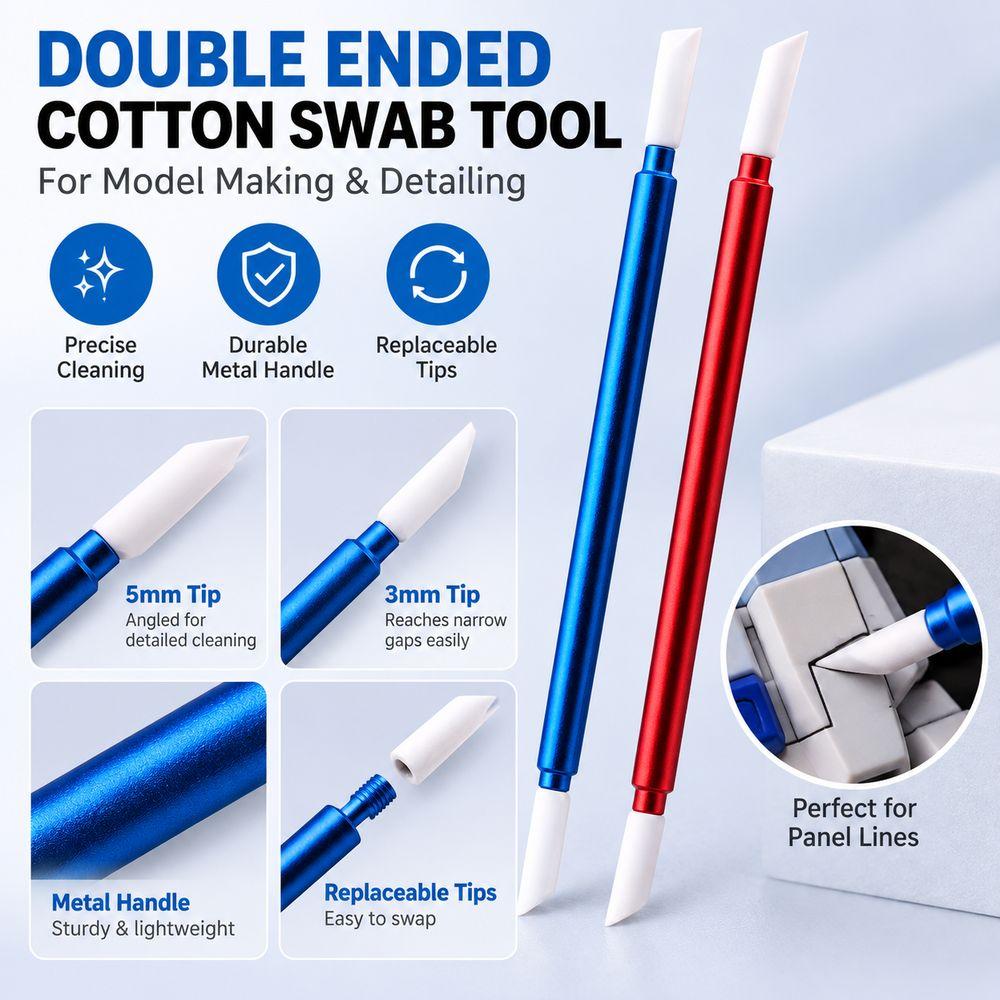 Metal Handle Double Ended Swab Tool Replaceable Cotton Tips Cotton Tip Cleaning Tool Model Making