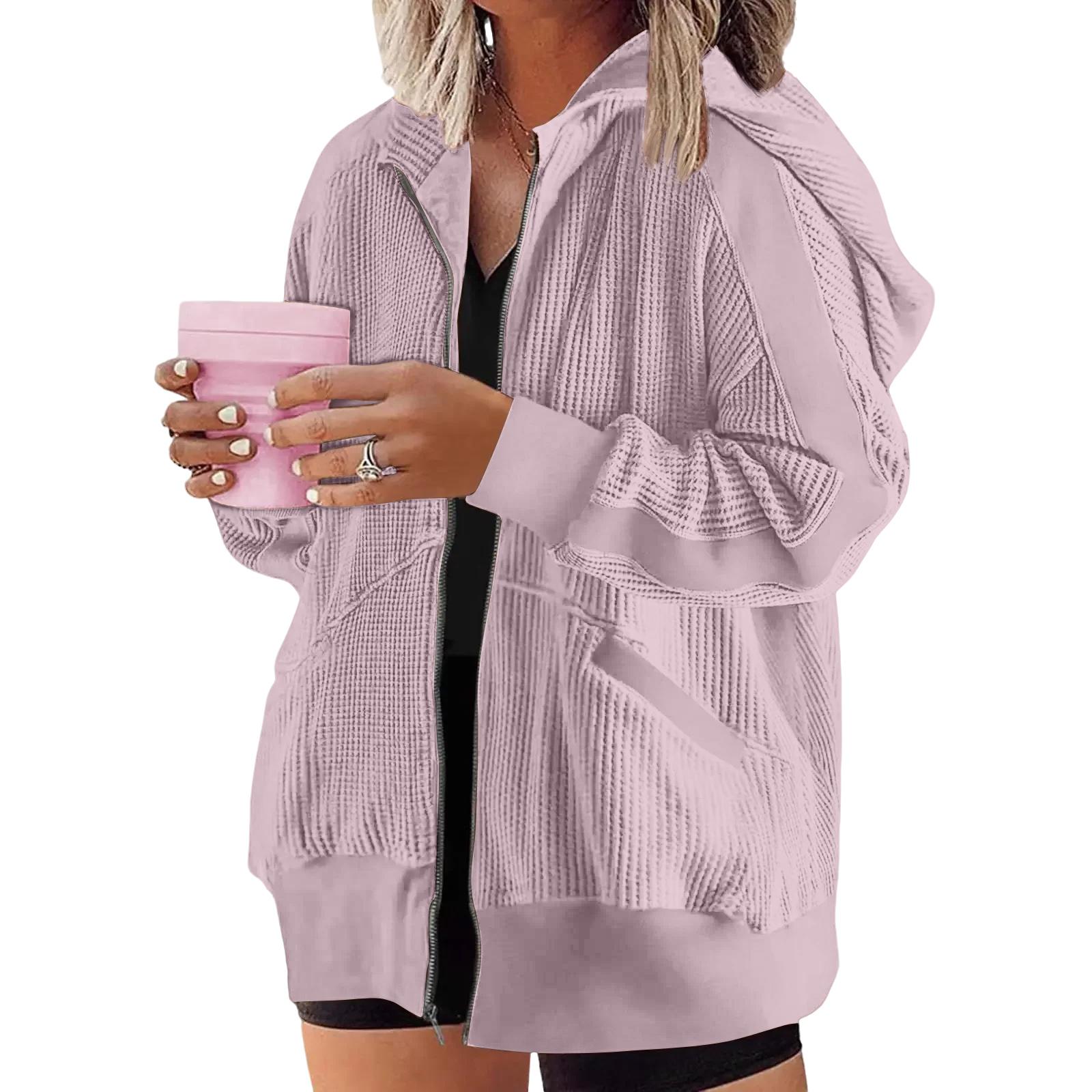 

Women s Solid Color Zipper Hoodie Hooded Mid Length Jacket XL