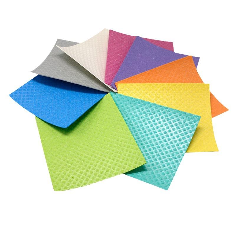 10Pcs Wood Pulp Cotton Dish Cloth Kitchen Scouring Pad Non-Stick Oil Cleaning Cloth Absorbent Biodegradable Wood Pulp Cotton Rag