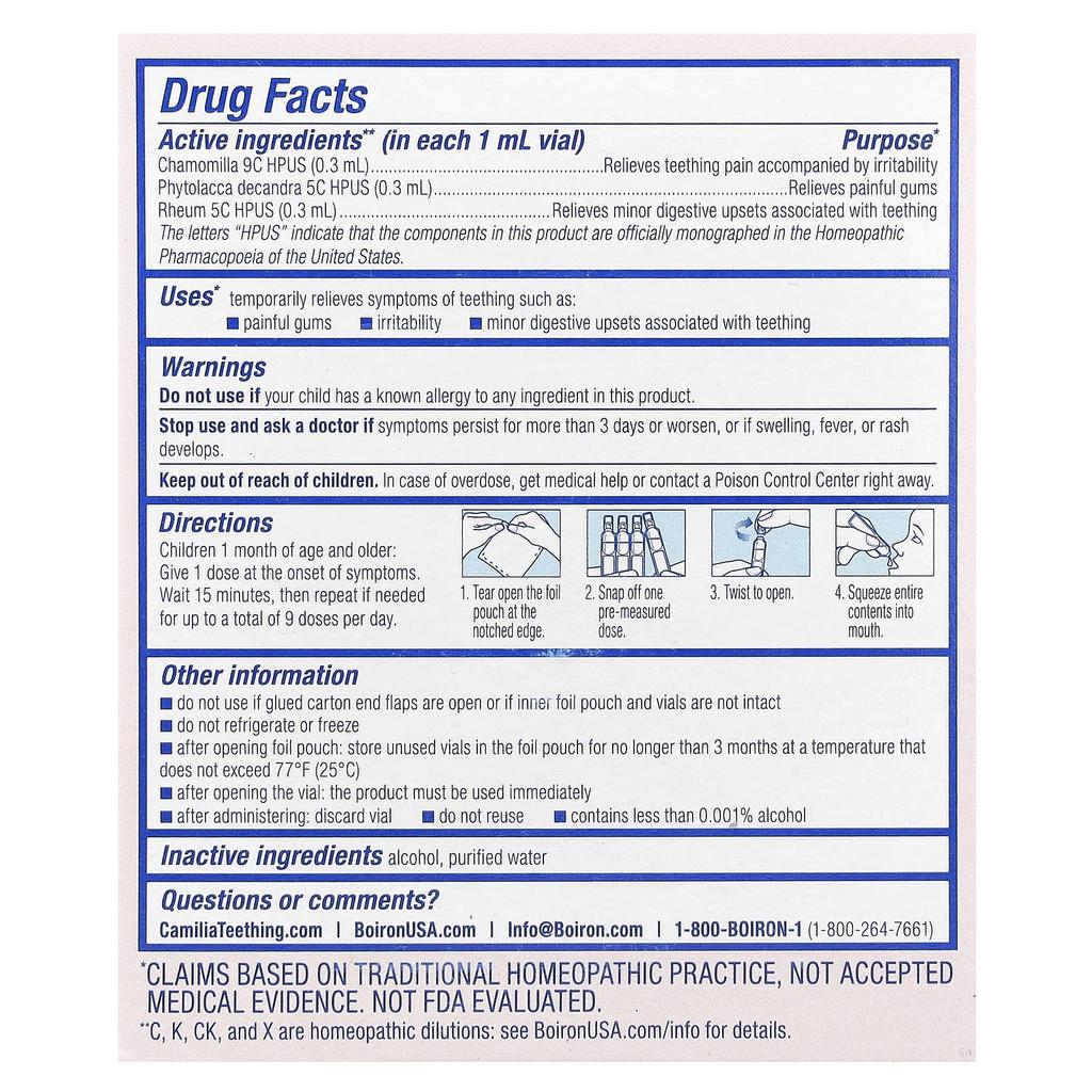 Camilia, Pain Relief for Teething, Infants 1 Month and Old, 15 Metered Liquid Doses, 1 mL (0.034 Fl Oz) Each