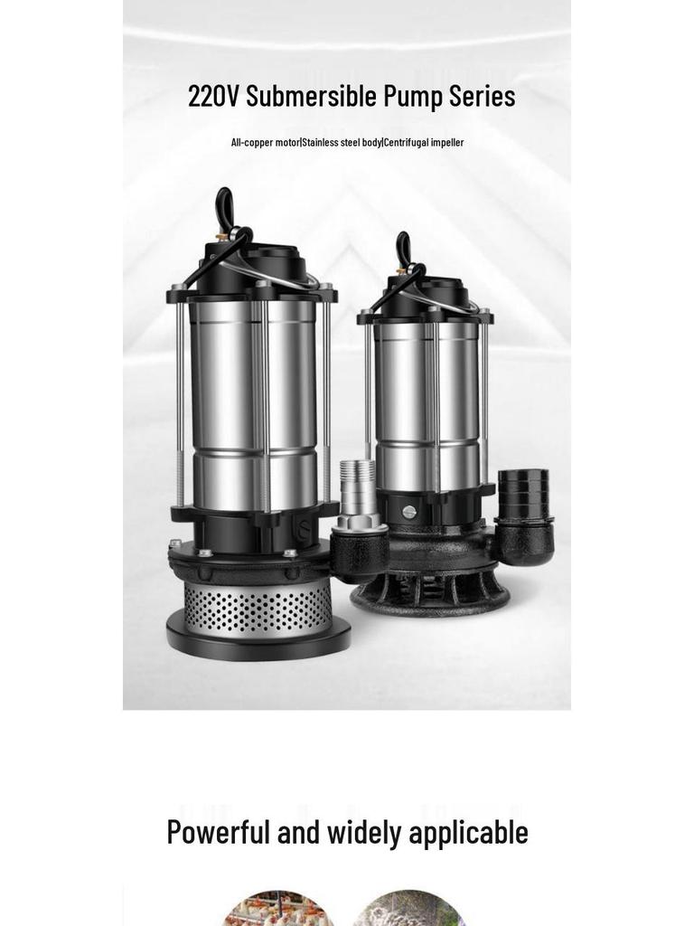 Pompe à eau submersible domestique haute puissance en acier inoxydable 220V pour usage agricole et d'eaux usées