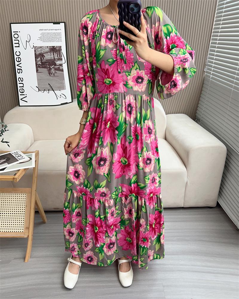 

Платье большого размера свободного кроя с драпировкой - Летняя вискоза и хлопок с шелком 4XL (130-150 jin)