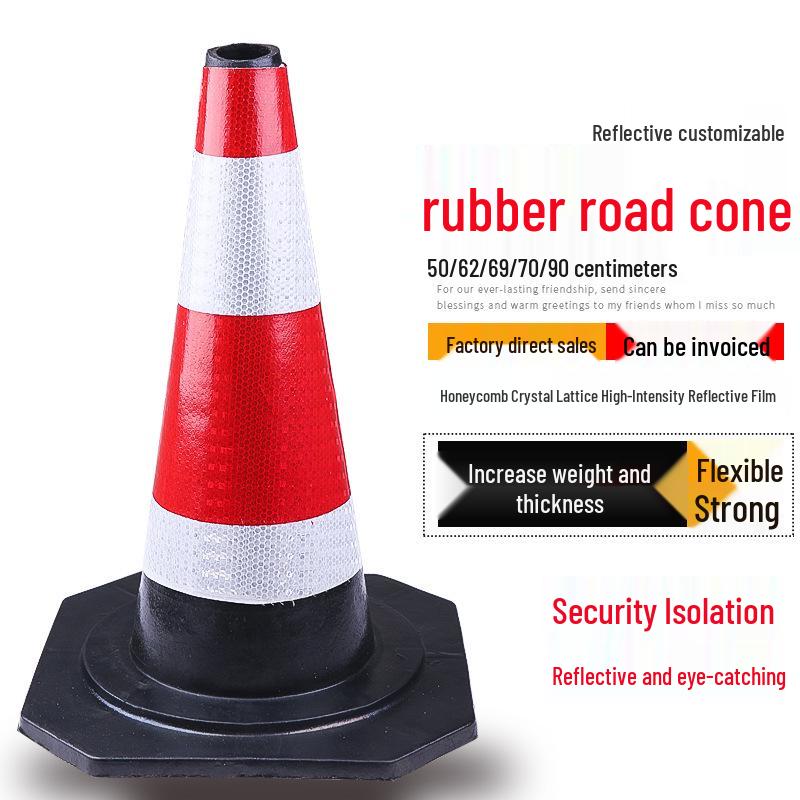 Reflective Rubber Traffic Cone: 70cm Triangular, 90cm Highway, Square, Cone-Shaped Barrel, Lifting Ring