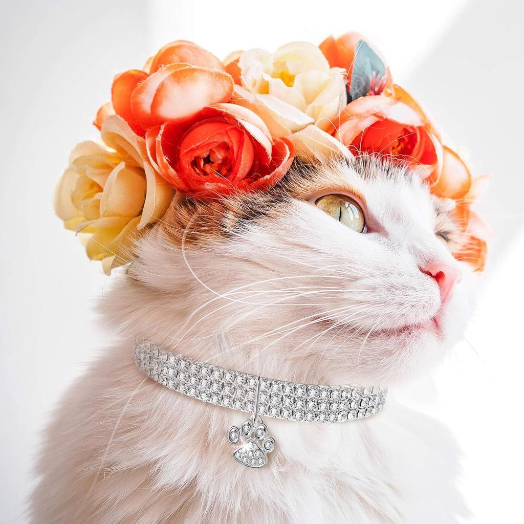 3 Pieces Bling Rhinestones Pet Collars Glitter Pendant Dog Collars Adjustable Crystal Cat Collar Elastic Pet Necklace for Small Pet Cat Dogs Puppy