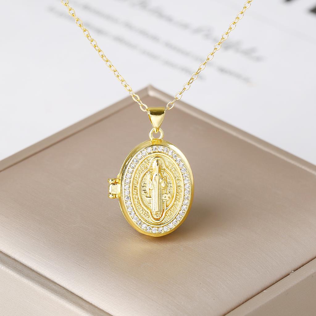 New Trendy Openable Religious Virgin Mary Saint Jude Zircon Photo Box Pendant Necklace for Female Male Daily Party Jewelry