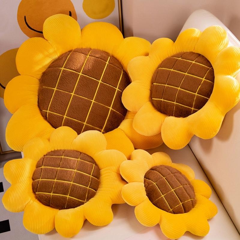 Soft Plushie Flower Throw Pillow, Large Yellow Decorative Cushion for Living Room and Office