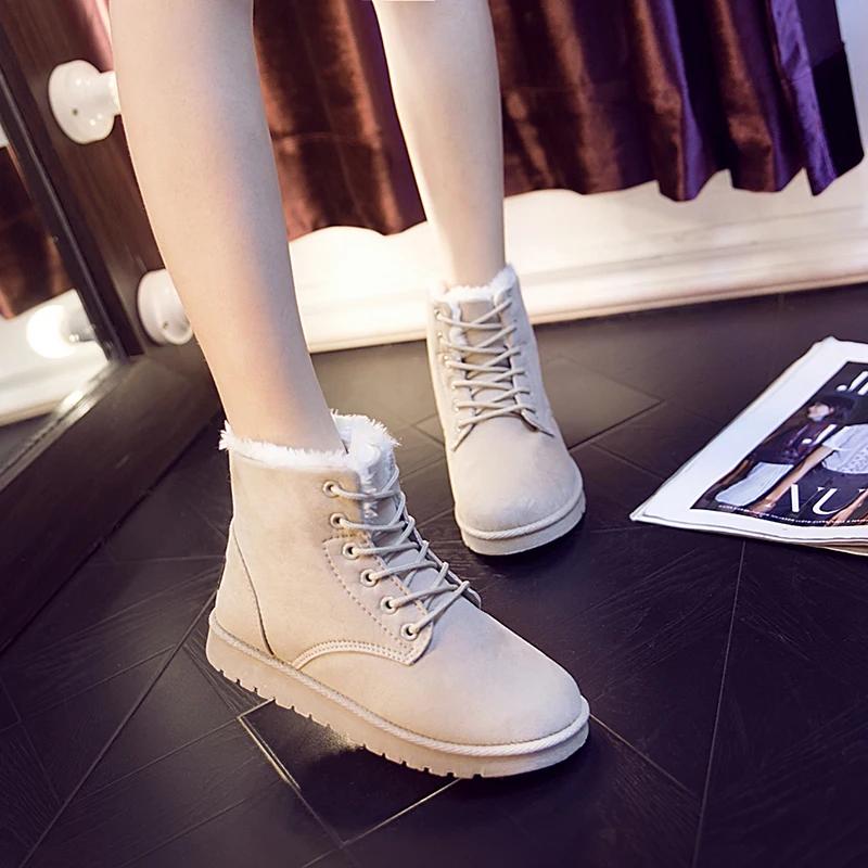 Women's Winter Snow Boots Warm Lace Up Women's Cotton Boots Fur Suede Ankle Boots Non-slip Comfortable High Top Boot Botas Mujer