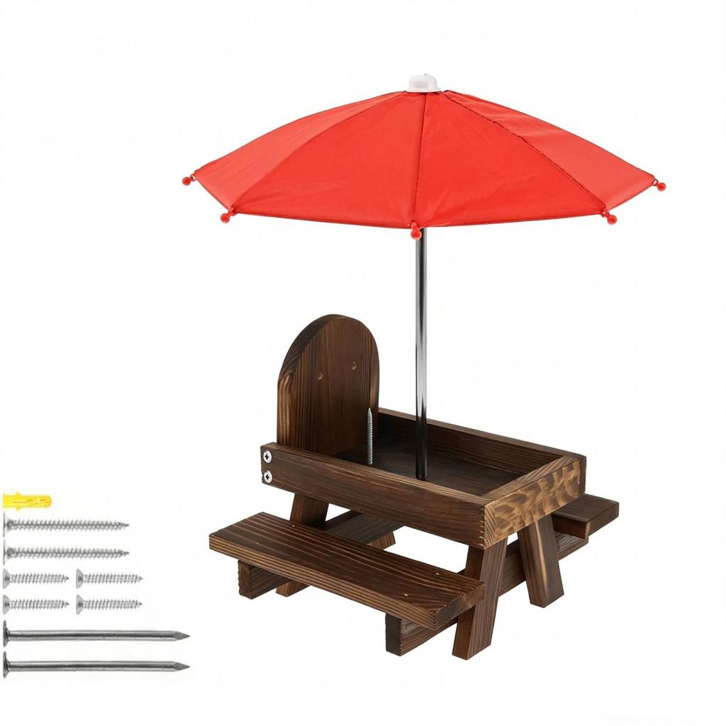 Squirrel Feeders for Outside Wooden Squirrel Picnic Table Feeder with Corn Cob Holder & Peanut Tray for Squirrels and Chipmunks