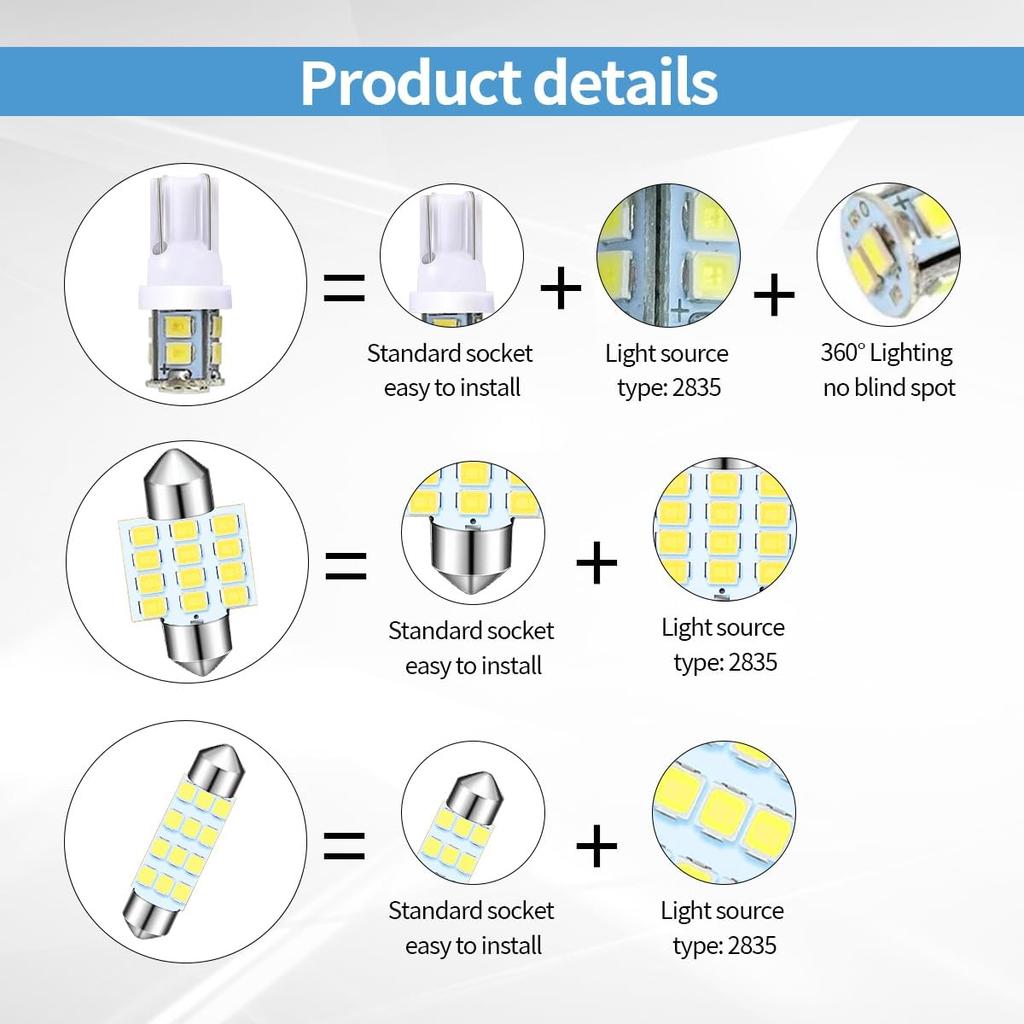 24PCS Car Interior LED Bulb, Dome Light LED Car Interior Replacement Bulb Kit Set T10 31 mm 41 mm for Car Interior, Indoor Map Dome Lights, License