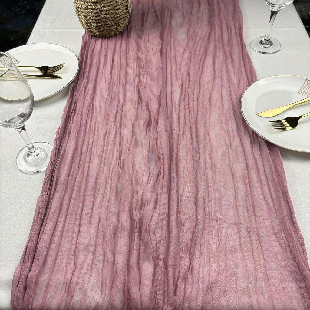Bohemian Crinkled Cheesecloth Table Runner - Bali Yarn Style for Weddings and Parties