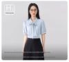 White Bow Short-Sleeve Women's Chiffon Top - Perfect for Professional Summer Wear and Interviews