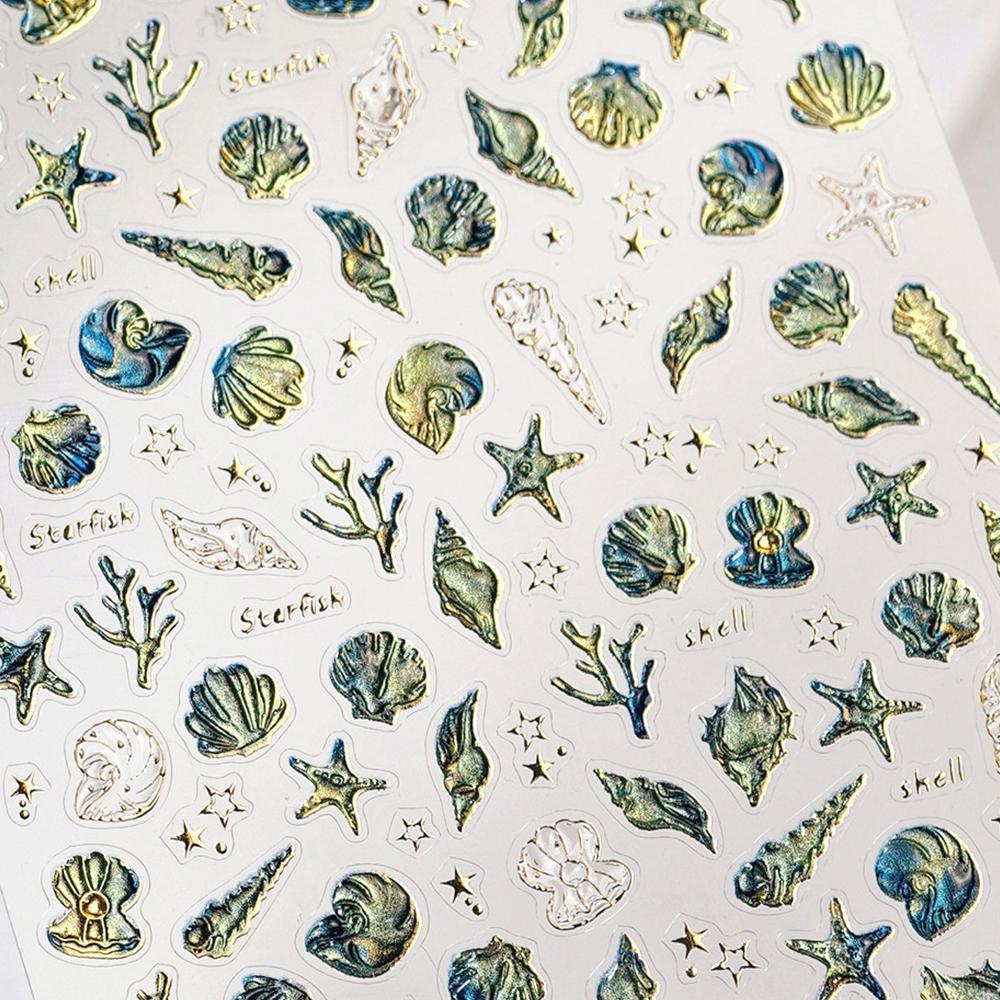 5D Deep Sea Fish Nail Art Stickers Shimmery Bubble Colorful Marine Life Nail Decals Ocean Self Adhesive Manicure Decal