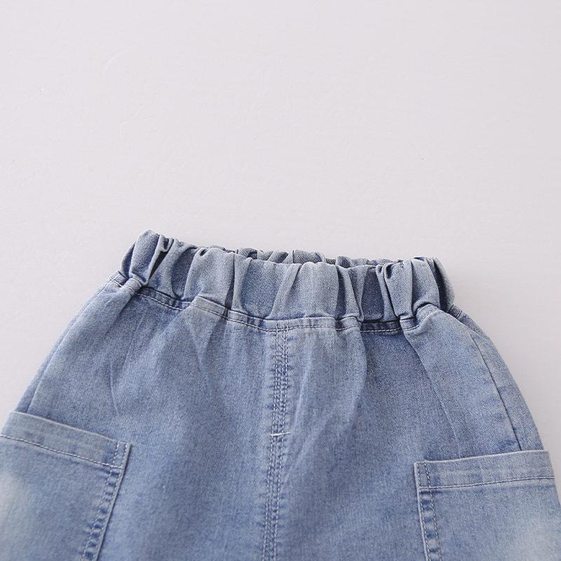Boys' Korean Style Three-Piece Summer Set: Denim Vest, Stylish Double Pocket, Cool Street Fashion Short Sleeve.