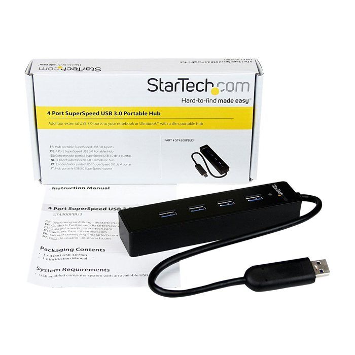 Hub USB 3.0 - StarTech.Com - ST4300PBU3 - 4 Ports - Câble Intégré - Noir