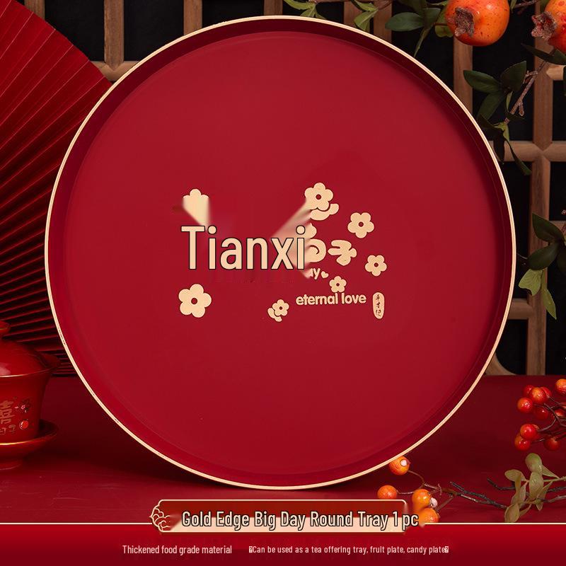 Red Wedding Toasting Tray: Tea, Fruit, Candy Dish – Wedding Supplies, Happy Tray by Wang Jin