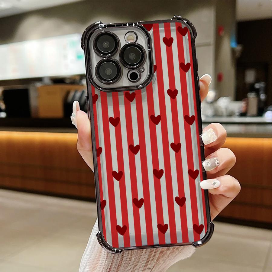 Phone Cover Case for Apple iPhone 17 Pro Max 15 11 12 Plus Air 16e 13 16 Pro 14 Stripe Love Heart