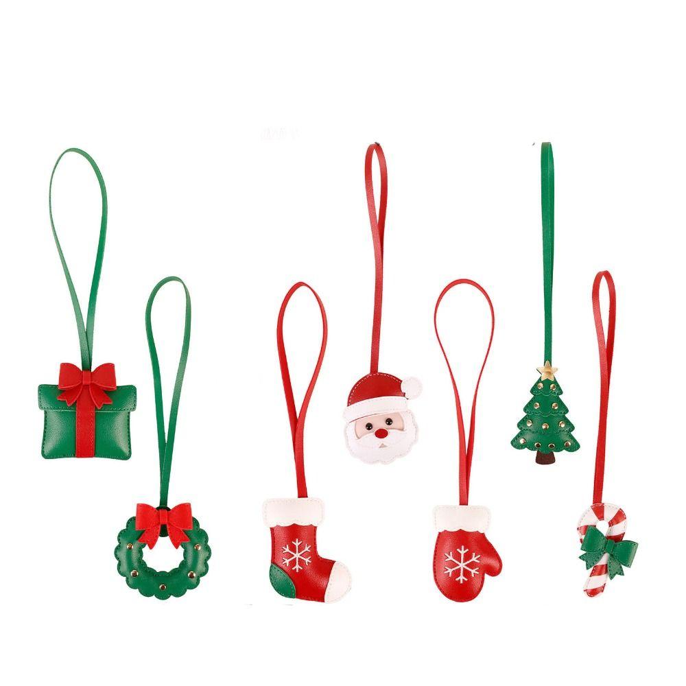 Snowman Leather Santa Claus Keychain Cartoon Pu Bag Pendant Xmas Key Ring Holiday Present