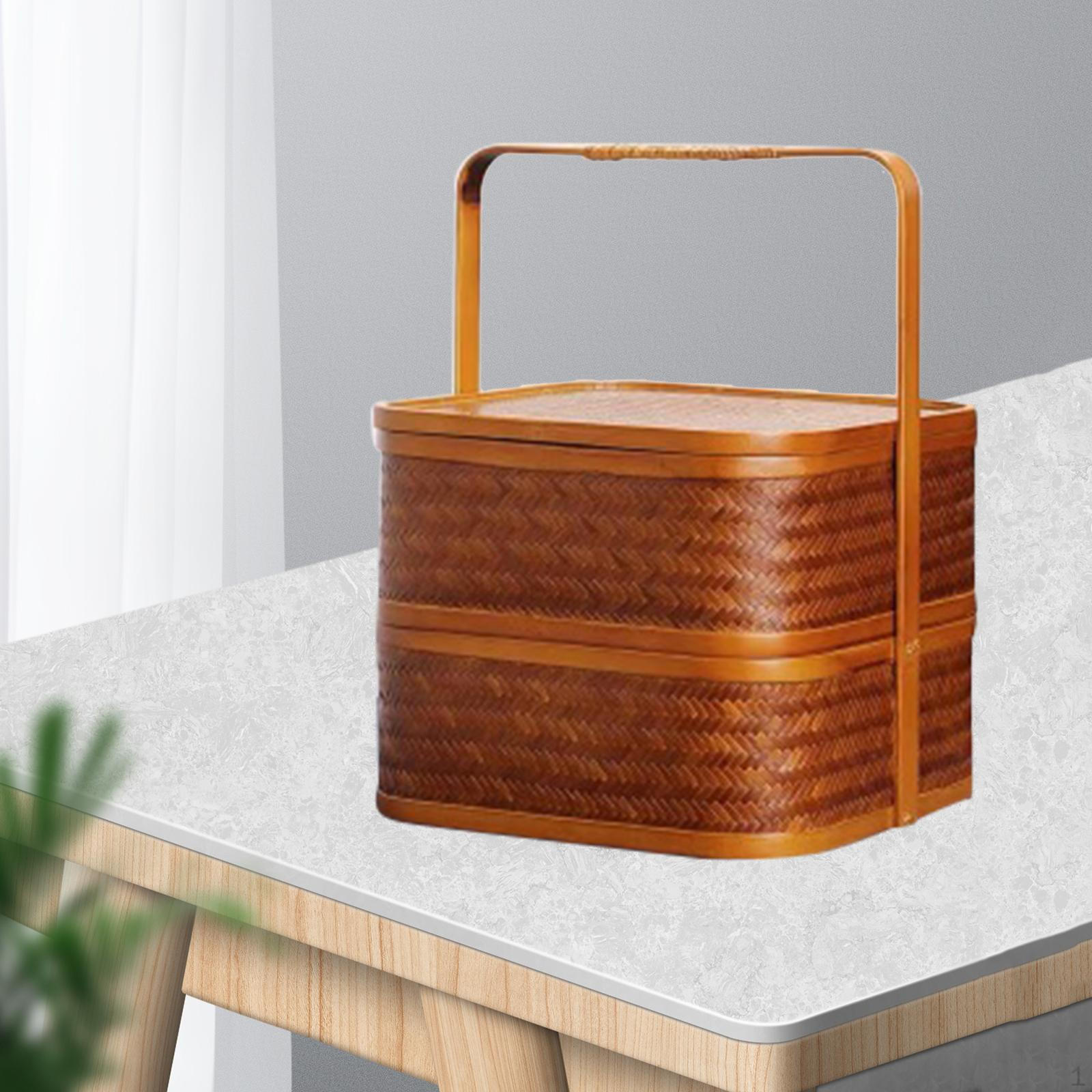 Bamboo Hand Double-layer Design Exquisite Workmanship Storage Pastries Gift for Small
