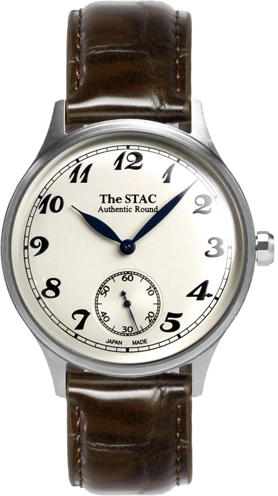 The STAC Japanese-Made Wristwatch, 36mm, Classic Retro Design, Men's, Women's, Unisex, White with Brown Crocodile Leather, ST-AR002