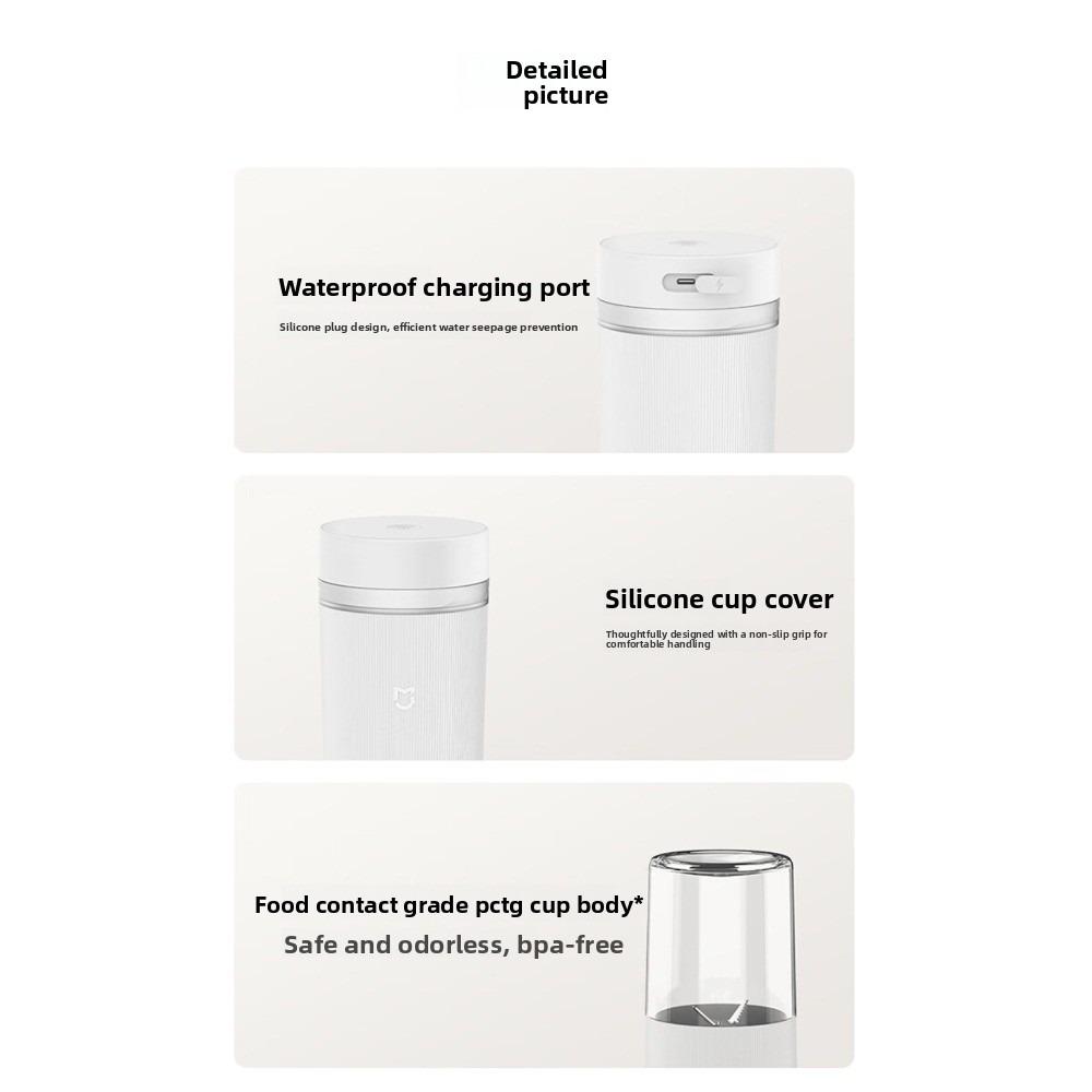 Mijia Portable Juicer Cup 2, Wireless Charging Mini Blender, Rechargeable Personal Size Juicer Bottle for Travel & Home