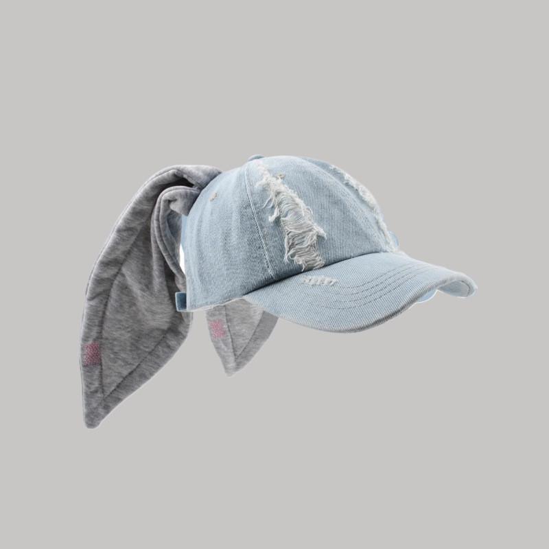 

Cotton Summer Baseball Hat With Rabbit Ear Design For Casual Wear Light Blue