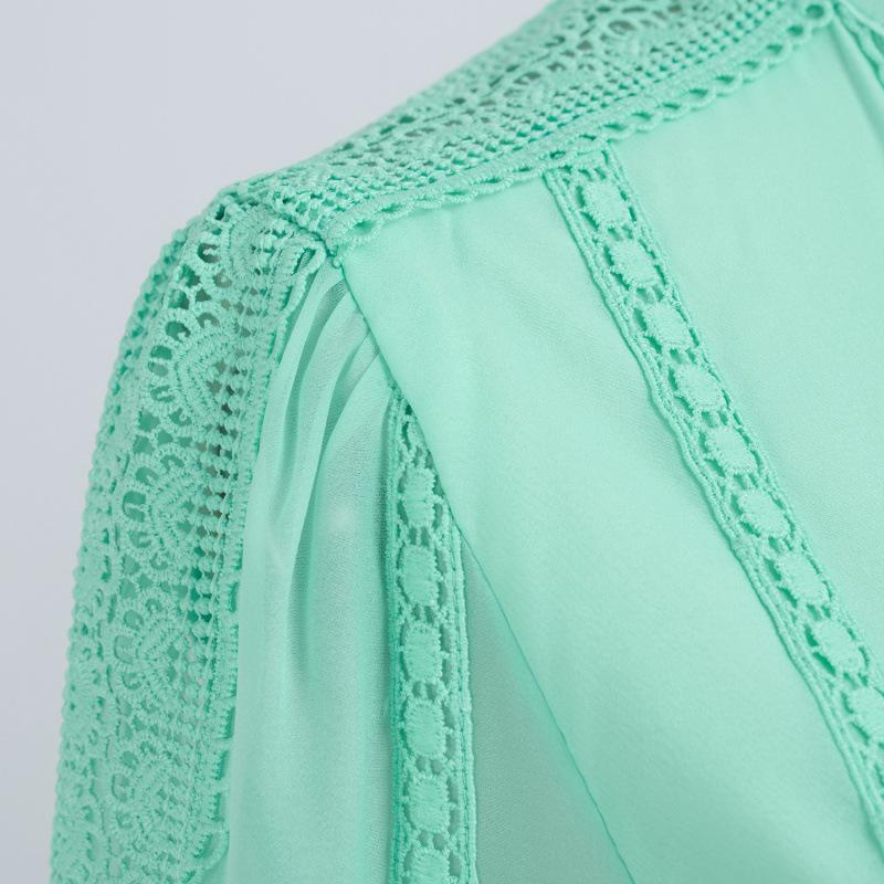 Summer Spring Women Long Sleeve Maxi Party Vestido V-neck Lace Embroidery Elegant Evening Wedding Bridesmaids Dress Shirt