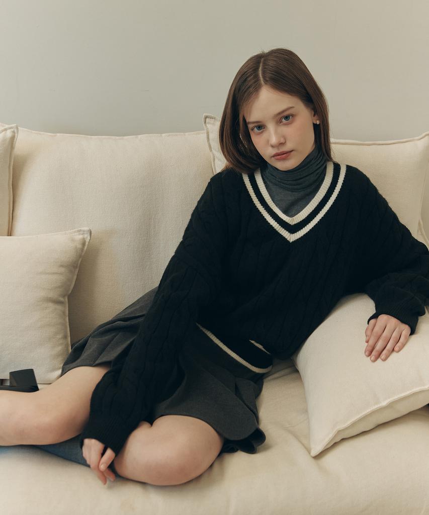 ZEROSTREET Cable Line Sweater / Black