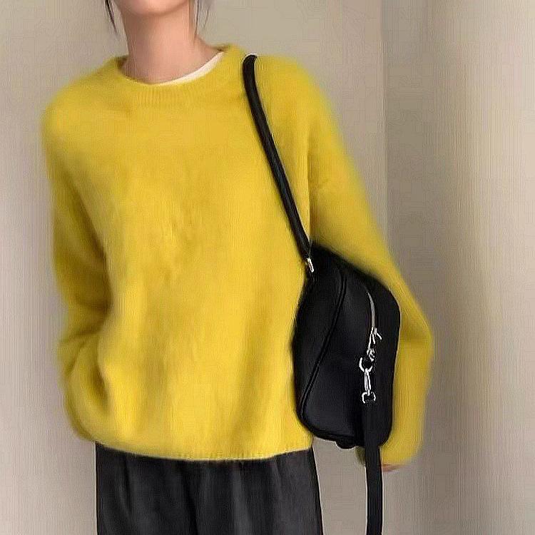 Luxurious Soft Rabbit Fur Sweater - Women's Loose Knit Pullover for Autumn & Winter