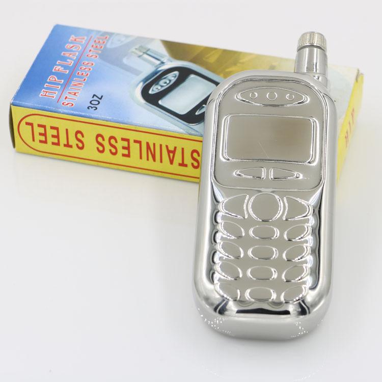 Recipient metalic de buzunar din oțel inoxidabil, în formă de telefon mobil retro, cu finisaj oglindă, 3 oz