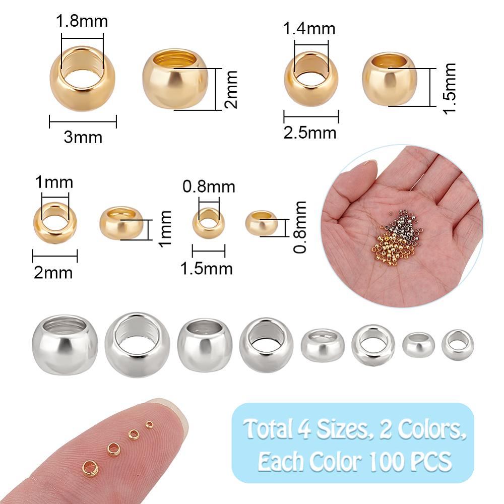 800Pcs 8 Styles 304 Stainless Steel Spacer Beads, Rondelle, Mixed Color, 1.5~3x0.8~2mm, Hole: 0.8~1.4mm, 100pcs/style