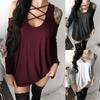Womens Fashion Summer Sexy Off Shoulder Bandage Blouse Long Shirt Sleeve Tops