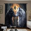 2pcs Thermal Insulating Blackout Curtains - Wolf Design Window Drapes with Dark Background, Light Blocking & Energy Efficient Wi