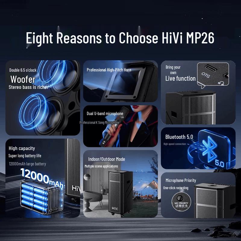 HiVi MP26 Dual 6.5-inch Portable Bluetooth Speaker (CN version)
