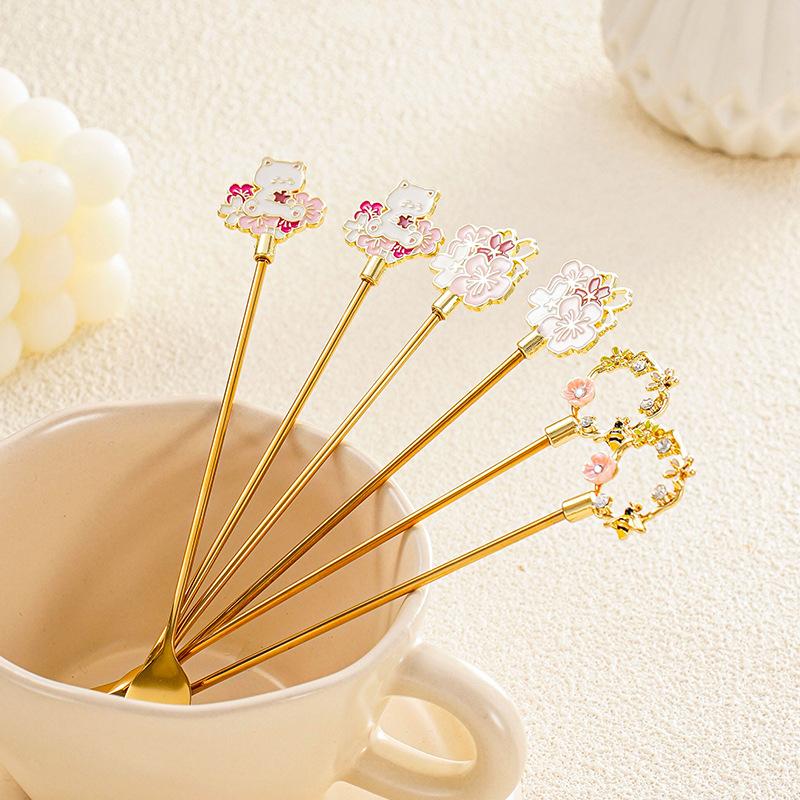 Creative Cartoon Animal Floral Spoon & Fork, Mirror Polished 304 Stainless Steel Dessert Coffee Stirrer