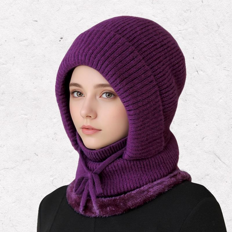 Women's Woolen Winter Hat with Integrated Scarf & Mask - Thick Knit for Warmth & Ear Protection