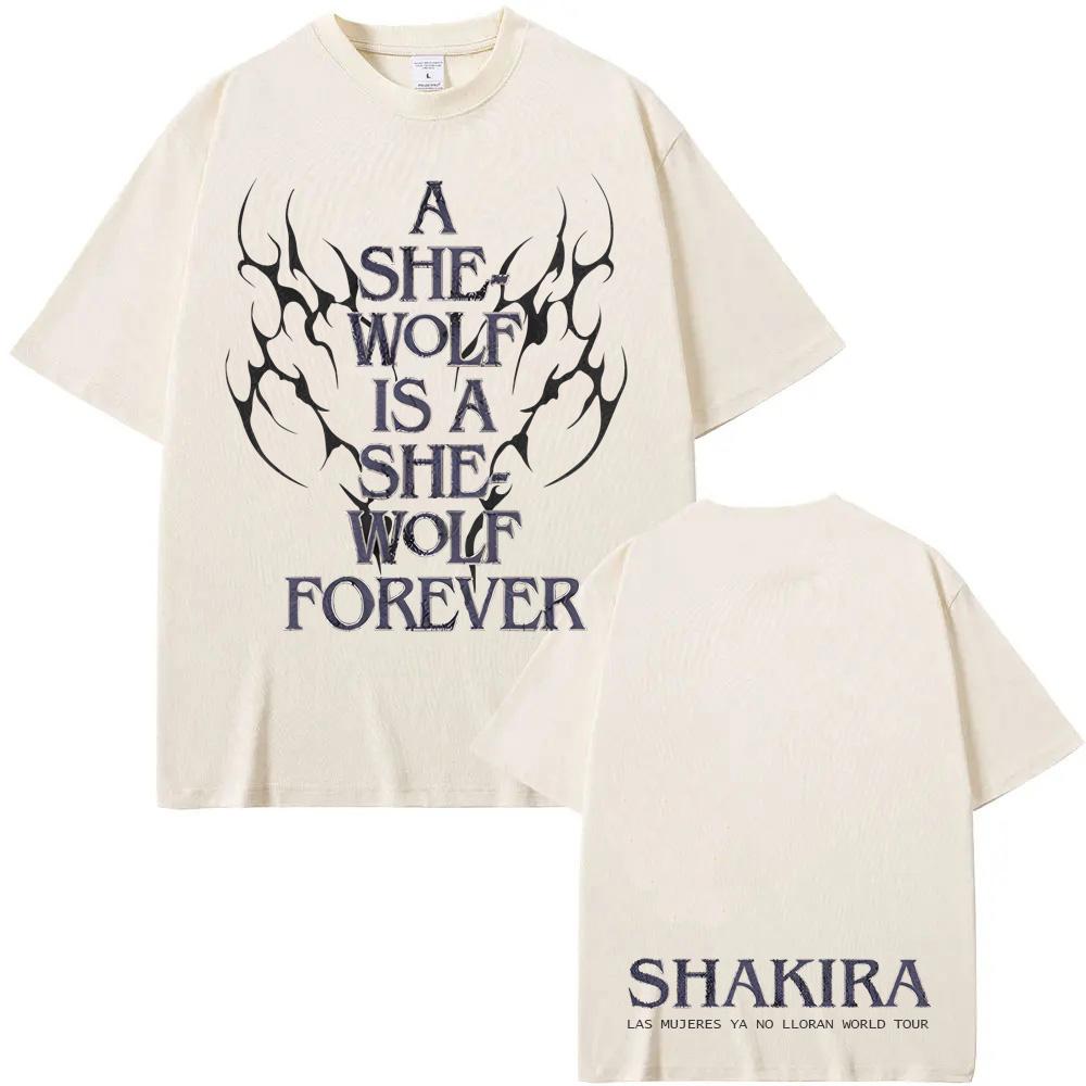 LMYNL World Tour She Wolf Tee 2026 Summer Shakira 's Same Style Tee-shirt Round Neck 100% Cotton Tops