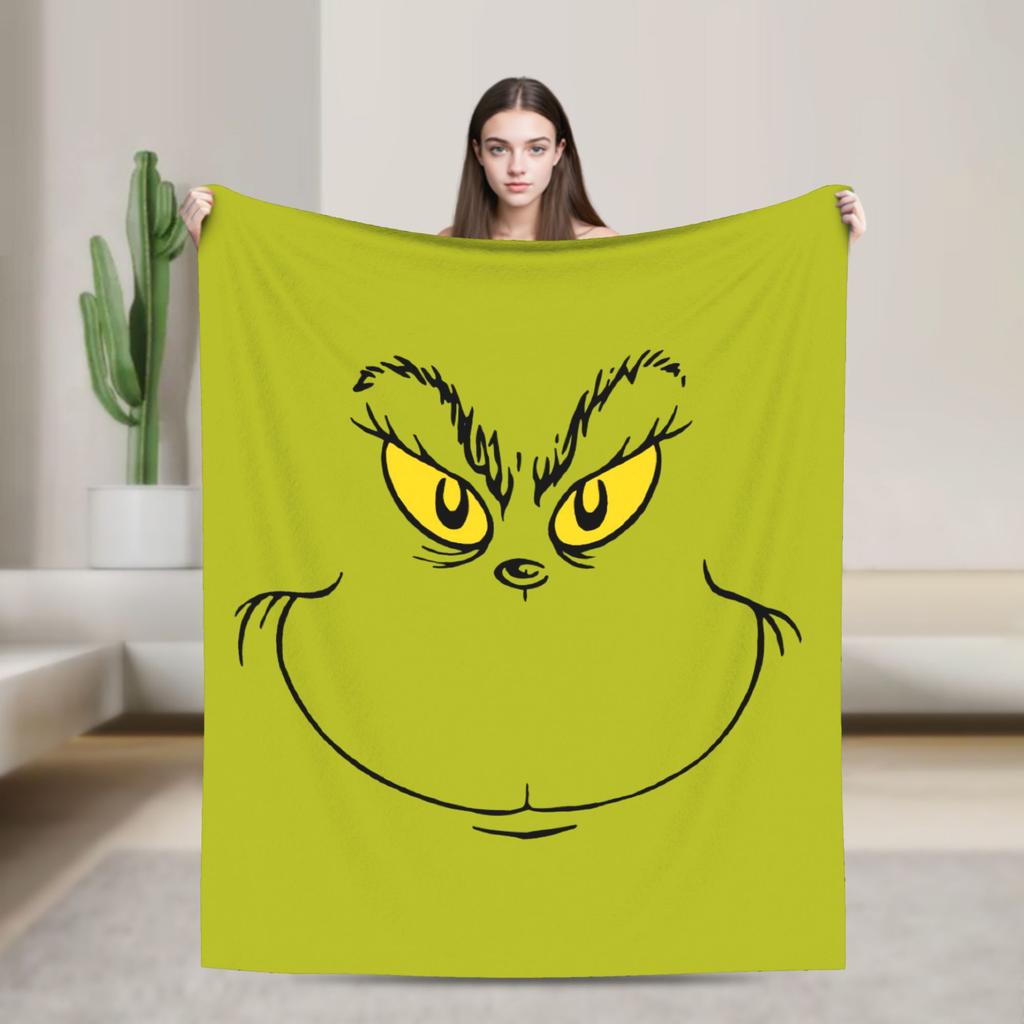 Christmas-S-Green-S-Grinched Blankets Velvet Autumn/Winter Multi-function Warm Throw Blankets for Sofa Office Bedspread