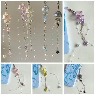 Ocean Style Jellyfish Phone Charm Crystal Star Mobile Phone Chain  Beaded Keychain