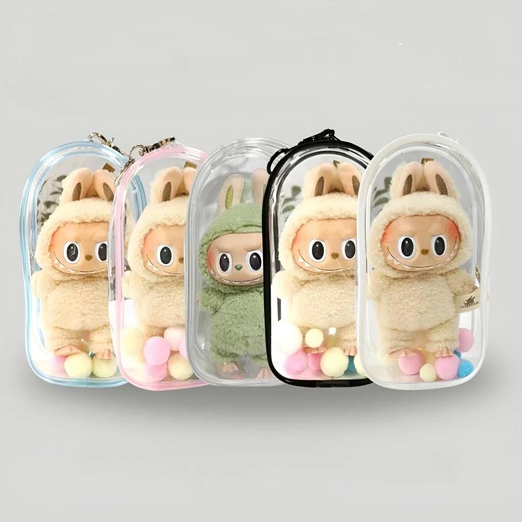 For Labubu Waterproof Bags Labubu Bag Case With Keychain Transparent Cloth Box Art Toy Nice Decor Good Gift For Kidss