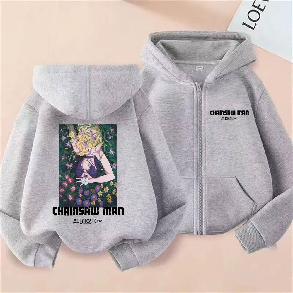 Japanese Anime Chainsaw Man Zipper Hoodie Cartoon Reze Graphic Zip Up Sweatshirt Men Women Manga Casual Oversized Jacket Coat