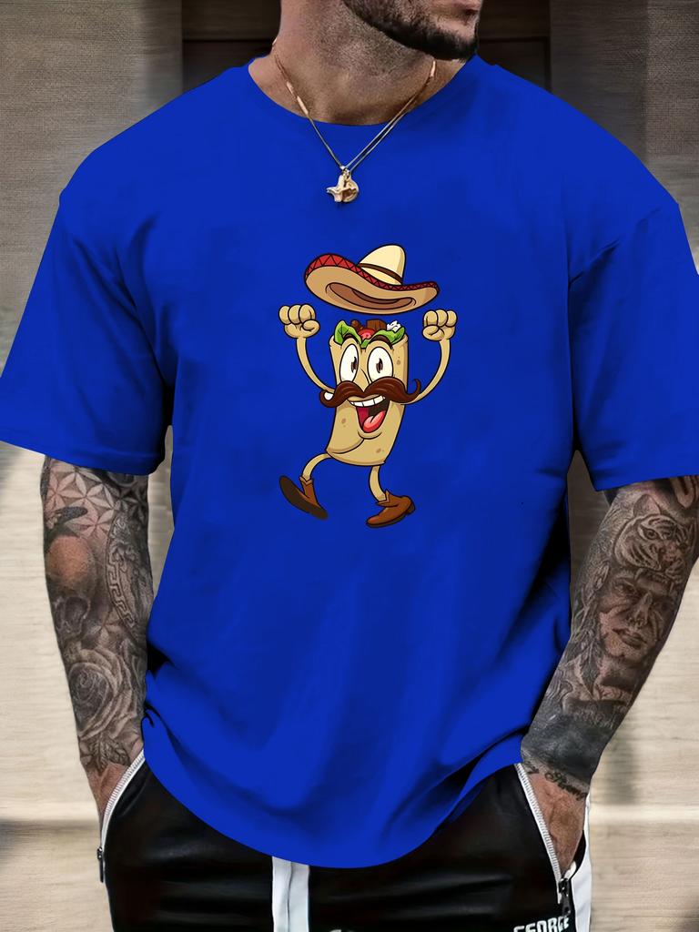 Pánské letní tričko s grafickým potiskem tacos, krátký rukáv, pro každodenní nošení, s potiskem tančícího tacos