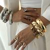 Exaggerated Metal Smooth Thread Stacked Bracelet, Personalized Retro Geometric Hexagonal Mirror Bracelet